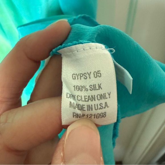 Gypsy 05 Turqoise/Green watercolor Strapless mini Dress charm on drawstring boho - Picture 10 of 11